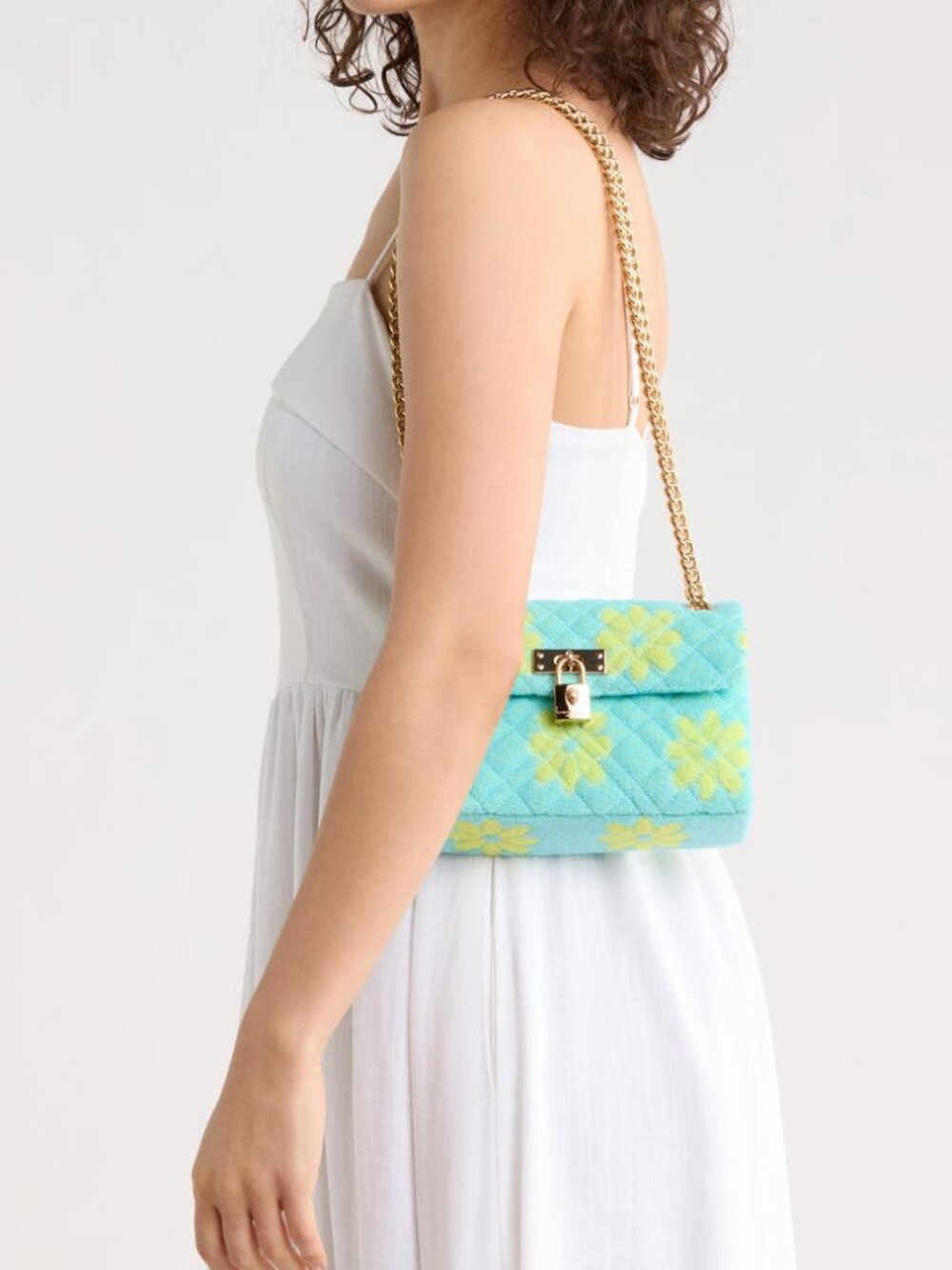 Kurt Geiger Mini Brixton Crossbody Blue & Yellow Floral Chain Strap NWT